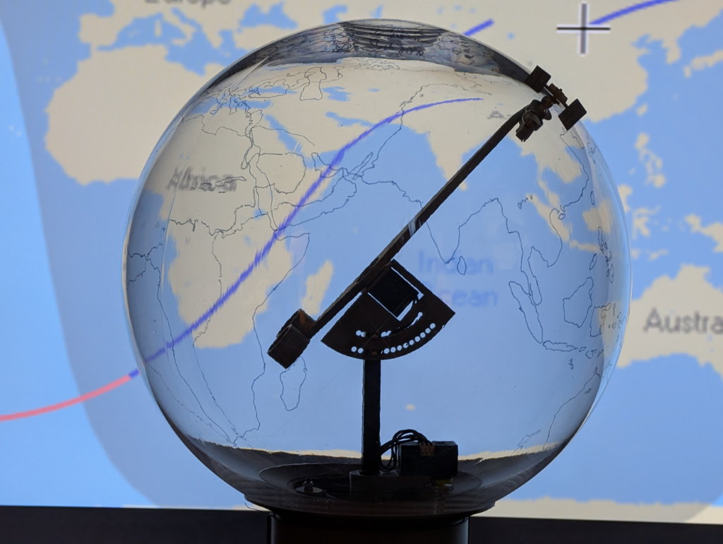Orbigator globe against a world map projection showing ISS ground track